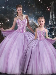 Custom Fit Lavender Lace Up Sweet 16 Quinceanera Dress Beading Sleeveless Floor Length