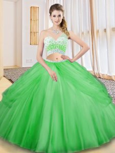 Low Price Sleeveless Floor Length Beading and Ruching and Pick Ups Criss Cross Quinceanera Dress with