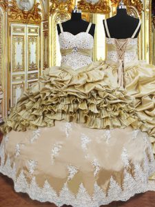 Glorious Floor Length Lace Up Ball Gown Prom Dress Champagne for Military Ball and Sweet 16 and Quinceanera with Beading