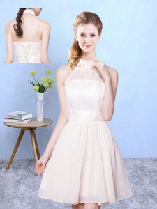On Sale Knee Length Empire Sleeveless Champagne Bridesmaid Dresses Lace Up