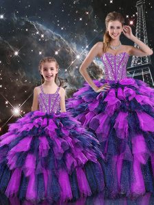 Floor Length Lace Up Sweet 16 Quinceanera Dress Multi-color for Military Ball and Sweet 16 and Quinceanera with Beading 