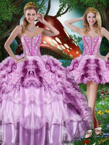 Chic Ball Gowns Sweet 16 Dress Multi-color Sweetheart Organza Sleeveless Floor Length Lace Up
