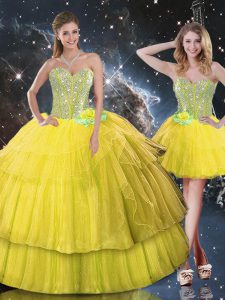 Organza Sleeveless Floor Length 15 Quinceanera Dress and Ruffled Layers and Sequins