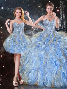 Unique Light Blue Sweetheart Lace Up Beading and Ruffles Vestidos de Quinceanera Sleeveless