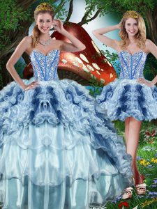 Simple Sleeveless Organza Floor Length Lace Up Vestidos de Quinceanera in Multi-color with Beading and Ruffles and Ruffl