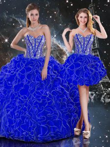 High End Royal Blue Lace Up Vestidos de Quinceanera Beading and Ruffles Sleeveless Floor Length