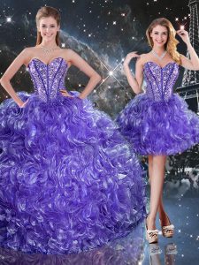 Low Price Purple Lace Up Quinceanera Gown Beading and Ruffles Sleeveless Floor Length