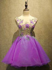 Embroidery Prom Dress Purple Lace Up Sleeveless Mini Length