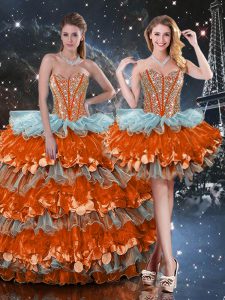 Latest Multi-color Ball Gowns Beading and Ruffles and Ruffled Layers Sweet 16 Dress Lace Up Organza Sleeveless Floor Len