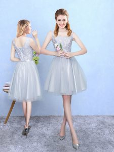 Lace Quinceanera Dama Dress Silver Lace Up Sleeveless Knee Length
