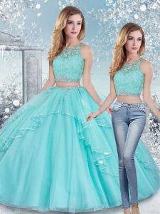 Fantastic Sleeveless Beading and Lace and Sashes ribbons Clasp Handle Quince Ball Gowns