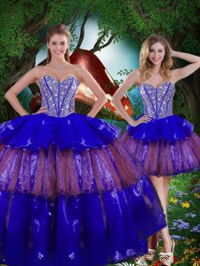 Floor Length Multi-color Sweet 16 Dress Organza Sleeveless Beading and Ruffled Layers and Sequins