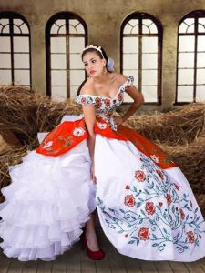 Floor Length Multi-color Quinceanera Gowns Taffeta Sleeveless Embroidery and Ruffled Layers