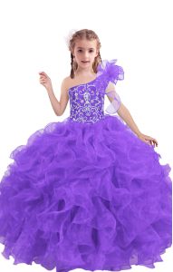 Lilac Sleeveless Beading and Ruffles Floor Length Little Girl Pageant Dress