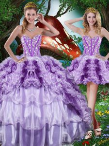 Traditional Multi-color Sweetheart Lace Up Beading and Ruffles and Ruffled Layers Sweet 16 Dresses Sleeveless
