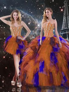 Customized Sleeveless Tulle Floor Length Lace Up Sweet 16 Dresses in Multi-color with Ruffles