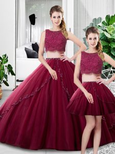 Latest Tulle Sleeveless Floor Length Ball Gown Prom Dress and Lace and Ruching