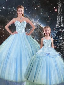 Tulle Sweetheart Sleeveless Lace Up Beading Quinceanera Dresses in Baby Blue