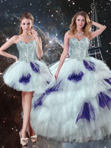 Multi-color Sweetheart Lace Up Beading and Ruffled Layers and Sequins Sweet 16 Quinceanera Dress Sleeveless