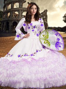 Cheap Floor Length Ball Gowns Long Sleeves White Sweet 16 Dress Lace Up