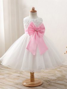 Comfortable Mini Length Ball Gowns Sleeveless White Toddler Flower Girl Dress Zipper