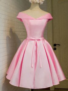 Pink Cap Sleeves Taffeta Lace Up Bridesmaids Dress for Prom and Party and Wedding Party