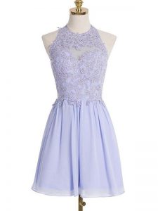 Lavender Lace Up Halter Top Lace Wedding Party Dress Chiffon Sleeveless