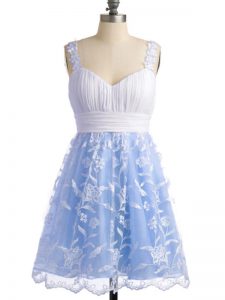 Custom Fit Sleeveless Knee Length Lace Lace Up Damas Dress with Light Blue