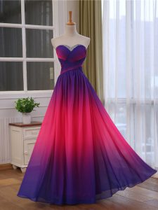 Glorious Multi-color Empire Chiffon and Printed Sweetheart Sleeveless Beading and Ruching Floor Length Lace Up Evening G