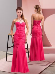 Flirting Floor Length Lace Up Prom Dress Hot Pink for Prom and Party with Sequins