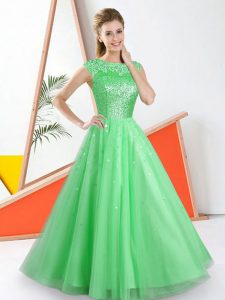 Delicate Green Sleeveless Tulle Backless Bridesmaid Dresses for Prom and Party