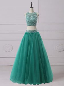 Attractive Green Dress for Prom Prom and Party and Military Ball with Beading Scoop Sleeveless Zipper
