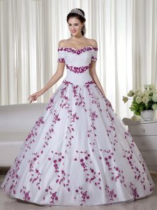 Nice Organza Short Sleeves Floor Length Sweet 16 Dress and Embroidery