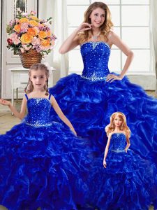 Discount Royal Blue Sleeveless Beading and Ruffles Floor Length Ball Gown Prom Dress