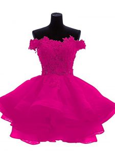Fuchsia Sweetheart Zipper Beading and Lace and Appliques and Ruffles Homecoming Dress Sleeveless