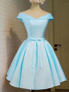 Aqua Blue Cap Sleeves Taffeta Lace Up Wedding Party Dress for Prom and Party and Wedding Party