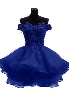 Royal Blue A-line Beading and Lace and Appliques and Ruffles Junior Homecoming Dress Zipper Organza Sleeveless Mini Leng