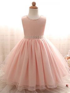 Scoop Sleeveless Lace Up Kids Pageant Dress Pink Organza