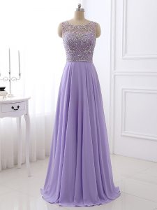 Lavender Zipper Womens Evening Dresses Beading Sleeveless Floor Length