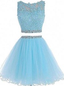 Suitable Tulle Sweetheart Sleeveless Zipper Beading and Lace and Appliques Ball Gown Prom Dress in Aqua Blue