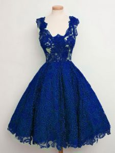 Royal Blue Straps Neckline Lace Wedding Guest Dresses Sleeveless Lace Up