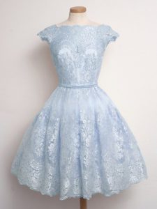 Top Selling Light Blue Quinceanera Court of Honor Dress Prom and Party and Wedding Party with Lace Scalloped Cap Sleeves