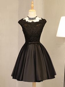Modern Mini Length Black Evening Dress Scoop Sleeveless Zipper