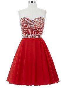 Romantic Red Sleeveless Chiffon Lace Up Evening Dress for Prom and Party and Sweet 16