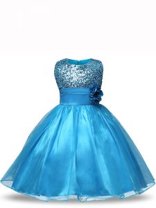 Organza Sleeveless Knee Length Kids Formal Wear and Sequins and Hand Made Flower