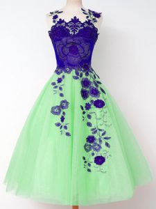 Knee Length Quinceanera Court Dresses Tulle Sleeveless Appliques