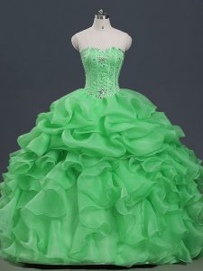 Floor Length Quinceanera Gowns Organza Sleeveless Beading and Ruffles and Pick Ups