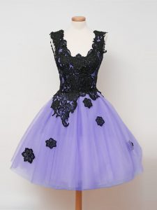 Romantic Lavender Ball Gowns Straps Sleeveless Tulle Knee Length Zipper Lace Wedding Party Dress