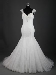 Perfect White Mermaid Lace Straps Sleeveless Lace Lace Up Wedding Dress
