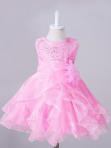 Classical Scoop Sleeveless Zipper Toddler Flower Girl Dress Rose Pink Organza